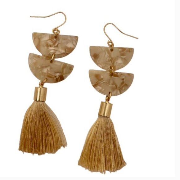 ⭐️✨ FREE Fringe Tassel Marble Drop Boho Peasant Hipster Hippie Art Deco Earrings - Picture 5 of 5
